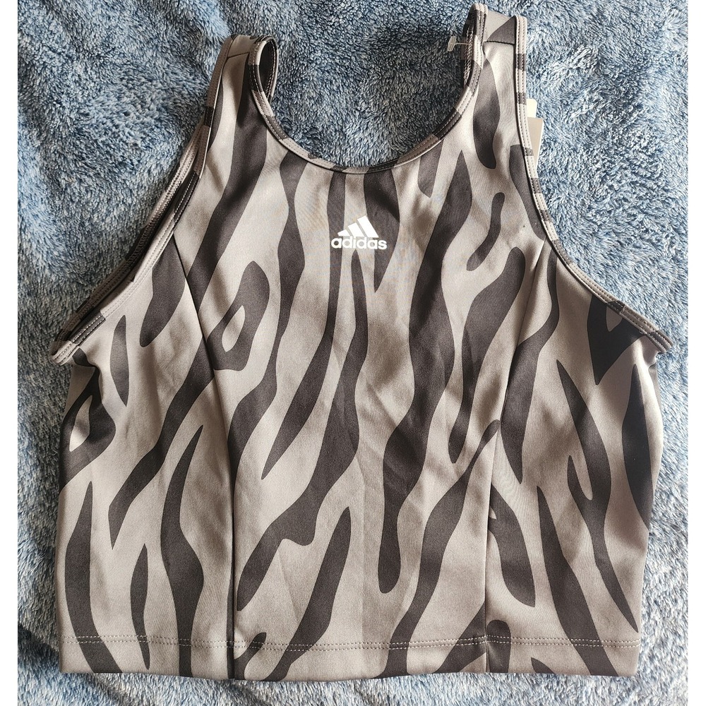 Adidas Crop Top Women S Sleeveless Grey Animal Print Athletic Tank Athleisure